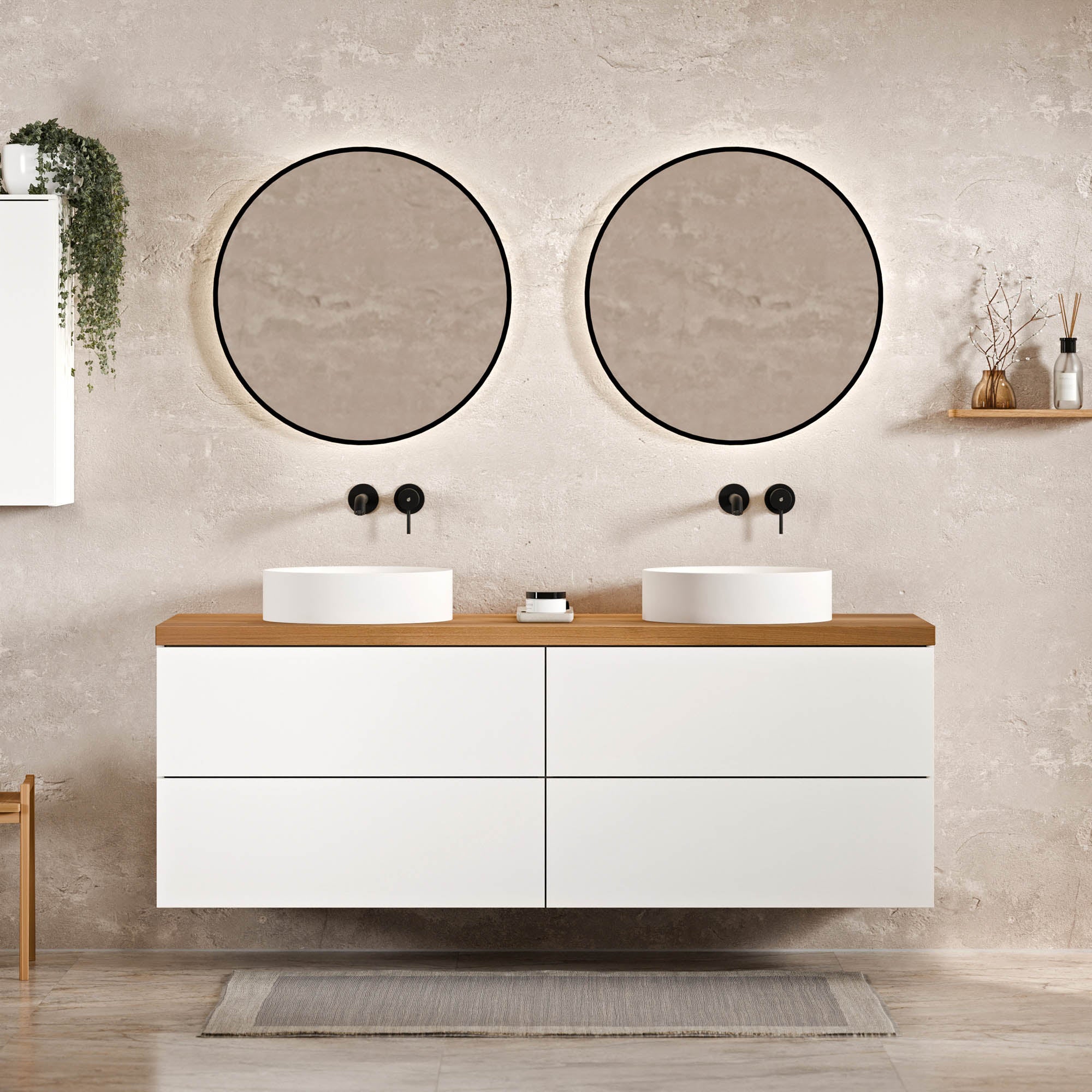 BERNSTEIN - Meuble sous vasque mural suspendu Blanc mat en MDF + plan ...