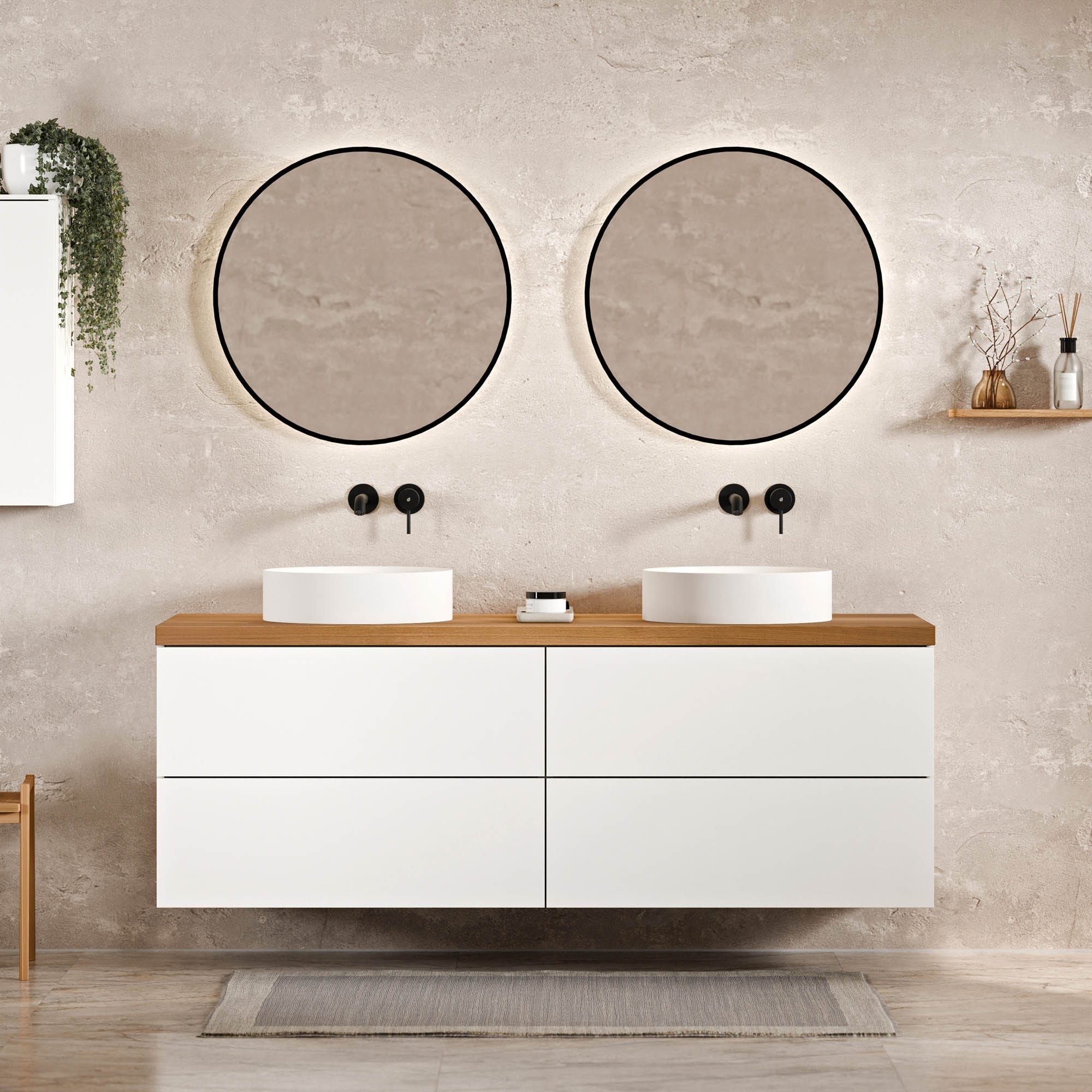 BERNSTEIN - Meuble sous vasque mural suspendu Blanc mat en MDF + plan ...