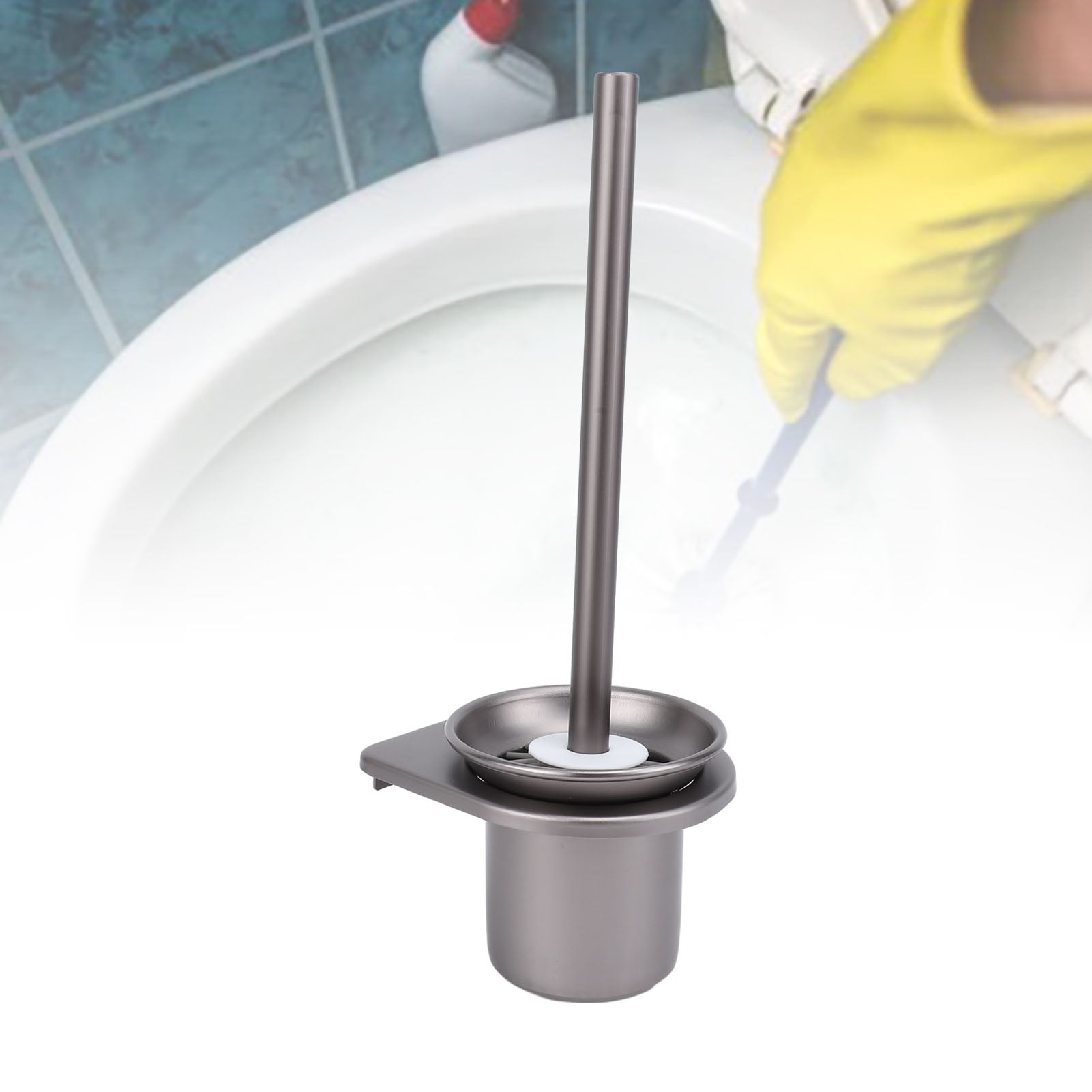 Szczotka do WC z pojemnikiem, montowana na ścianie, ze stopu aluminium, z długą rączką, do łazienki, szara