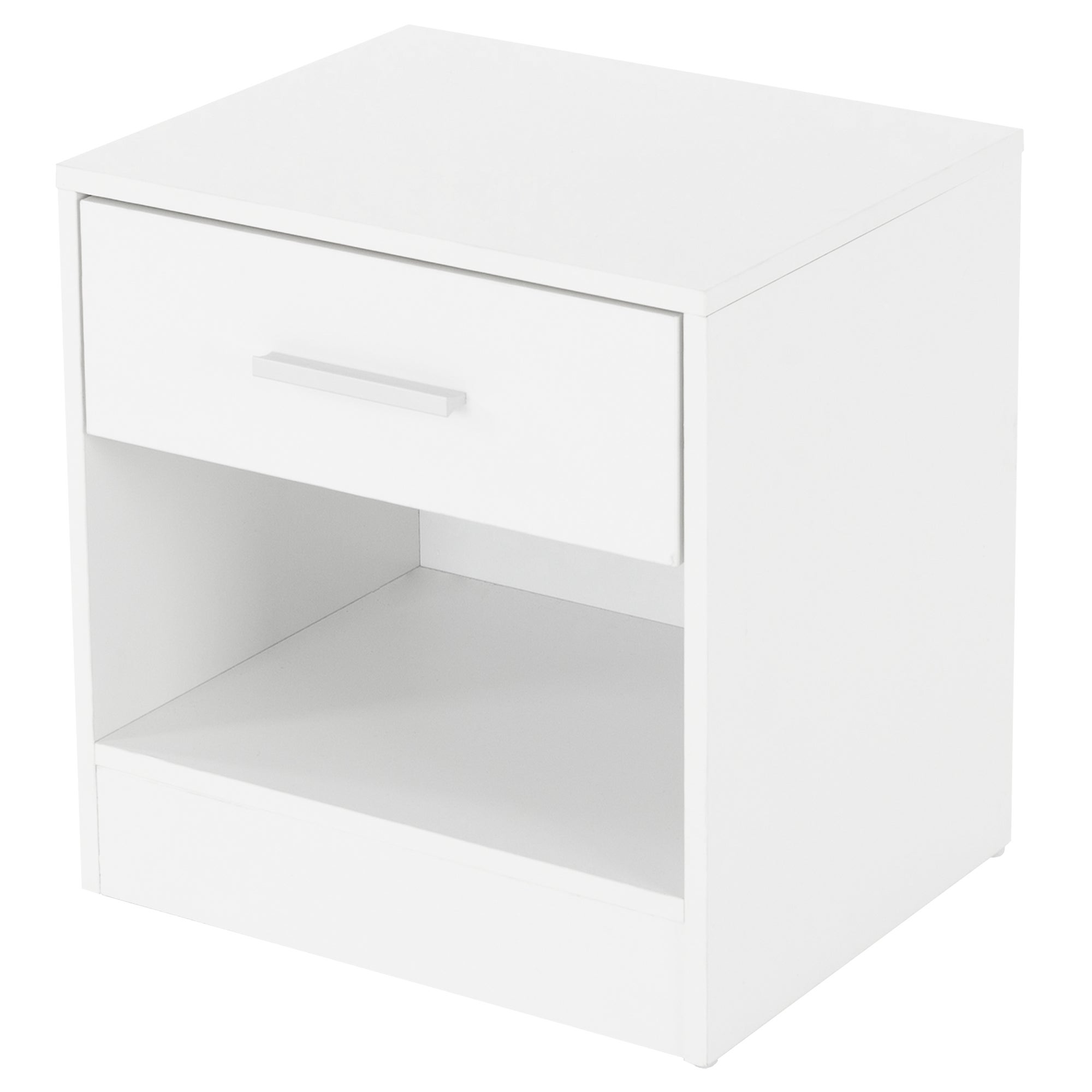 ML-Design Szafka nocna z jedna szuflada i otwarta komora, biala, wykonana z drewna, 36,5x38,5x30cm, uchwyt aluminiowy, szafka nocna szafka nocna