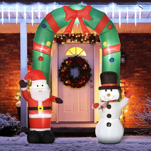 Arco gonfiabile 198x80x245 cm con Babbo Natale e pupazzo di neve, LED, ventilatore incluso