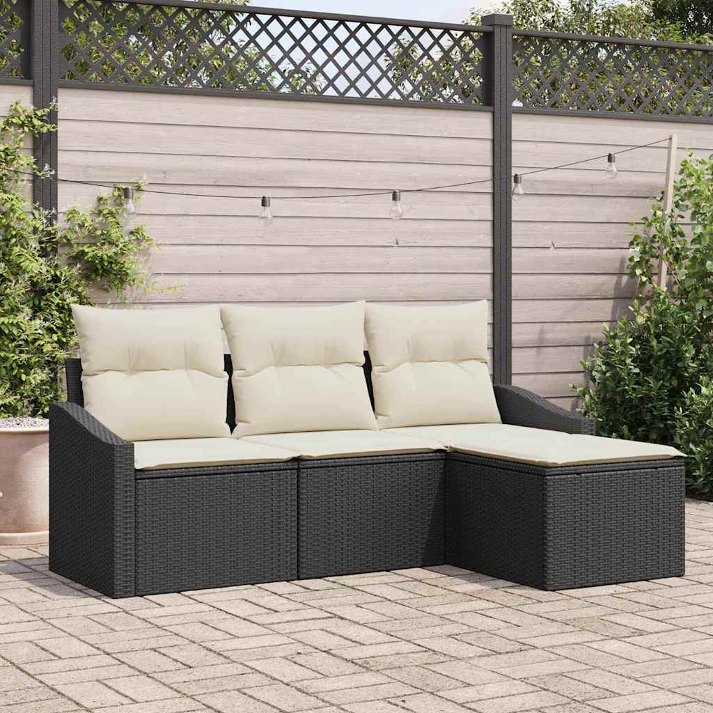 Zestaw Sof z poduszką 4 pcs Czarny polirattan vidaXL