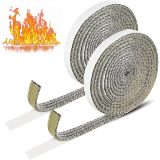 Lot de 2 joints d'étanchéité auto-adhésifs pour cheminée, poêle à bois, verre, fibre de verre, pour cheminée, porte de four (2 mm x 10 mm x 2 m)