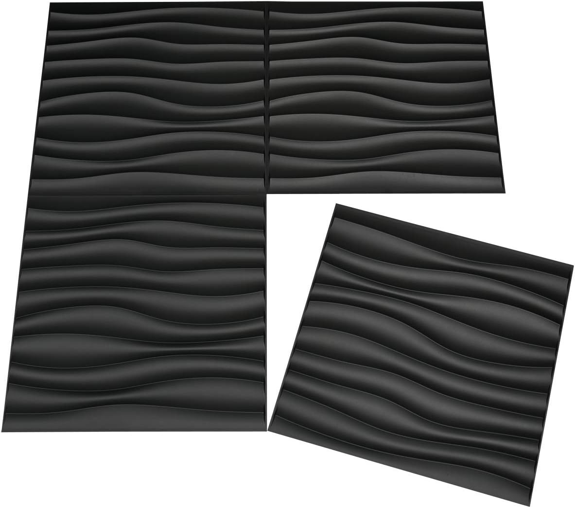 Lot de 12 Panneaux Muraux 3D Ondulés en PVC 50×50 cm – Panneaux Décoratifs Muraux pour Décoration Intérieure Salon Chambre, Noir (3㎡) - 2