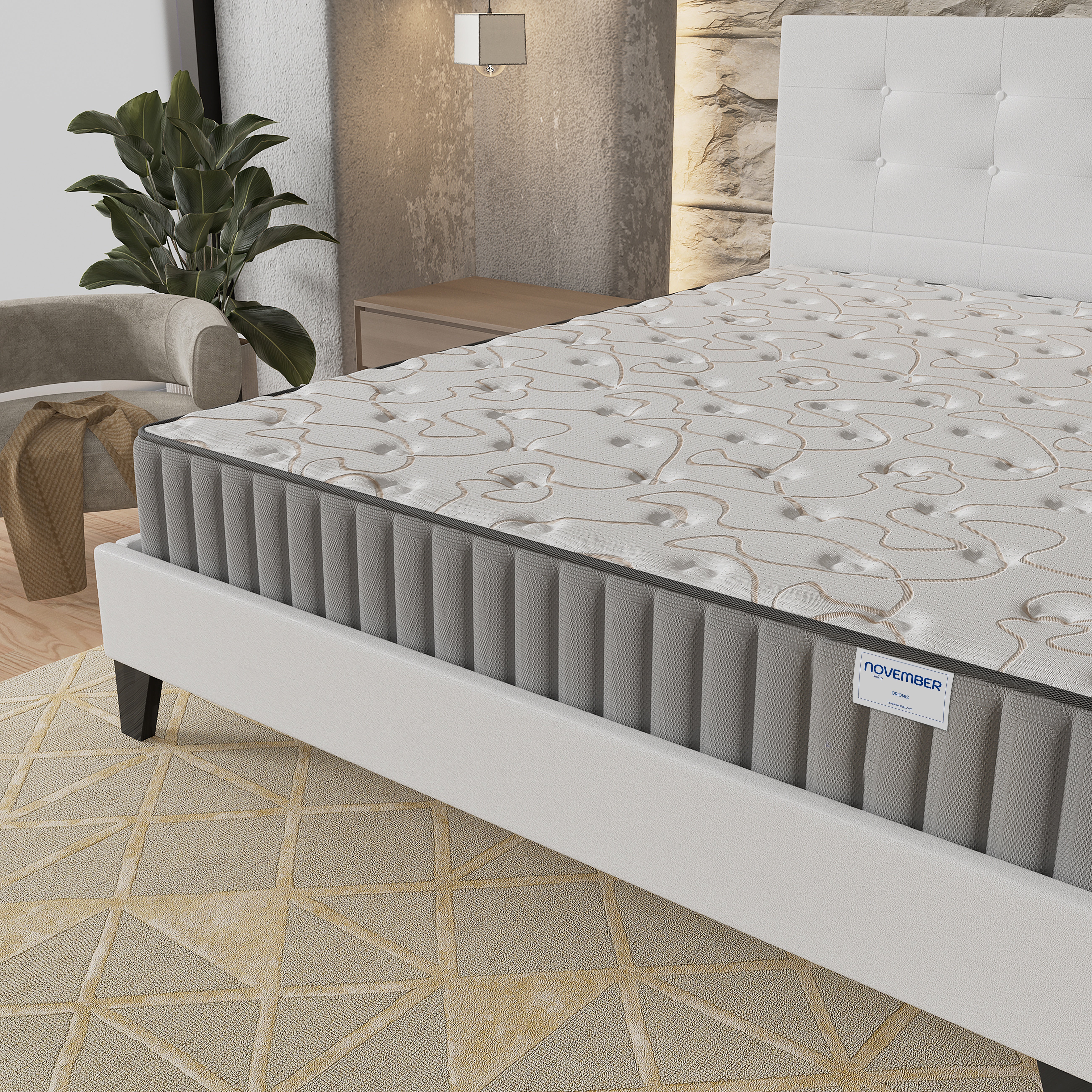 Ensemble 140x190cm-Matelas mémoire de forme + Lit avec tête de lit et sommier à lattes, Matelas 22cm d’épaisseur - 3