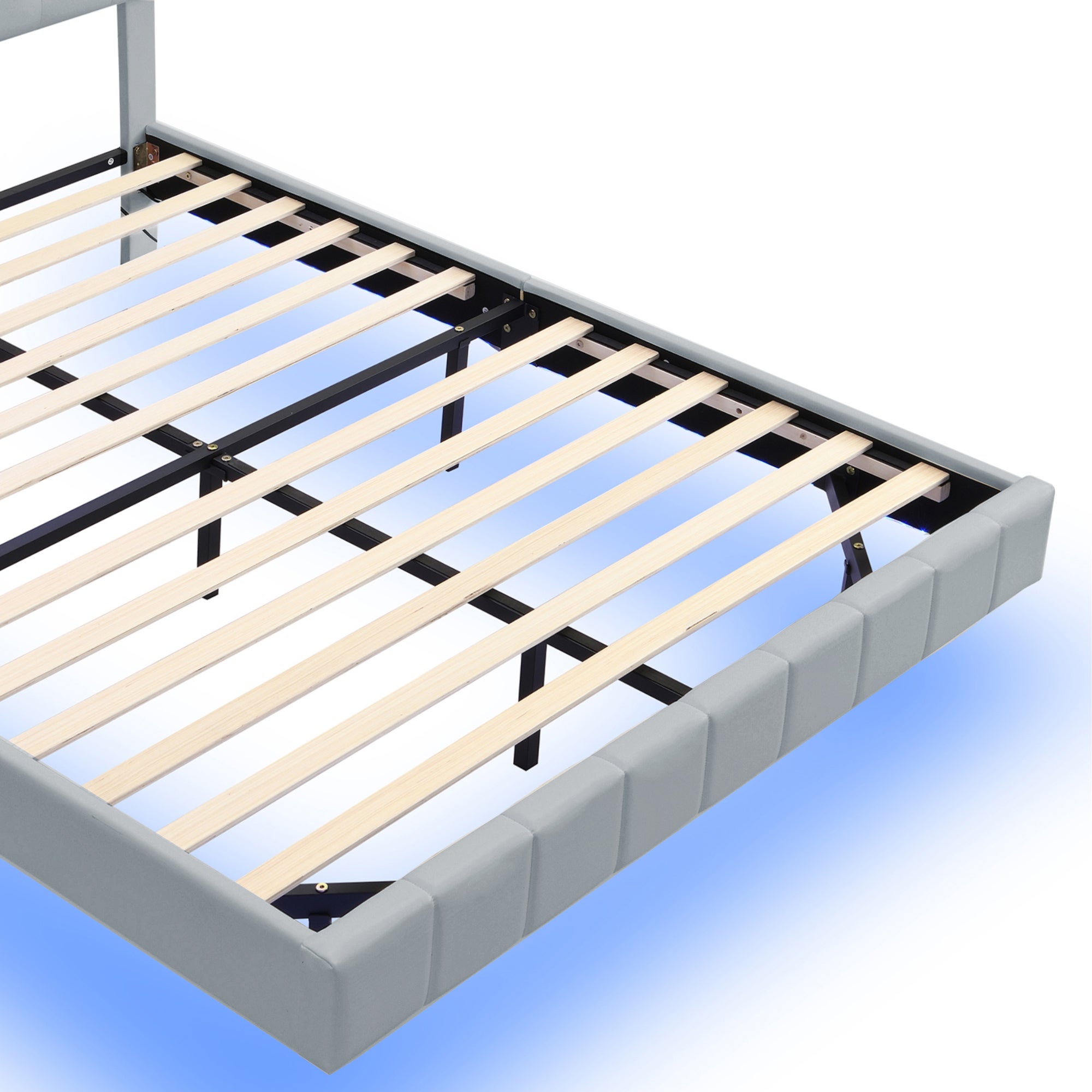 Letto imbottito 160 x 200 cm con testiera - tessuto lino - led - rete a doghe - grigio - 8