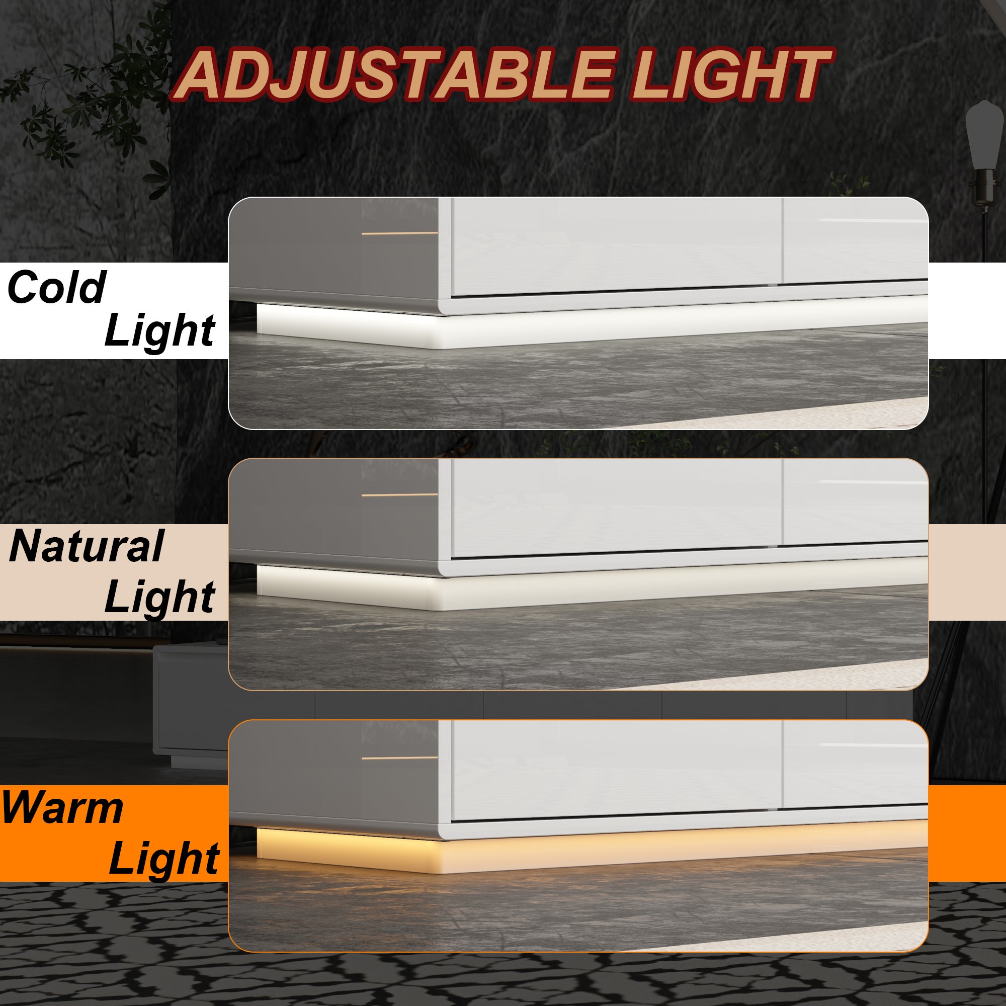 Meuble TV avec Lumière LED tricolore, Support TV-Meuble bas avec 4 Tiroirs, Salon, 180x40x30cm, Blanc - 3