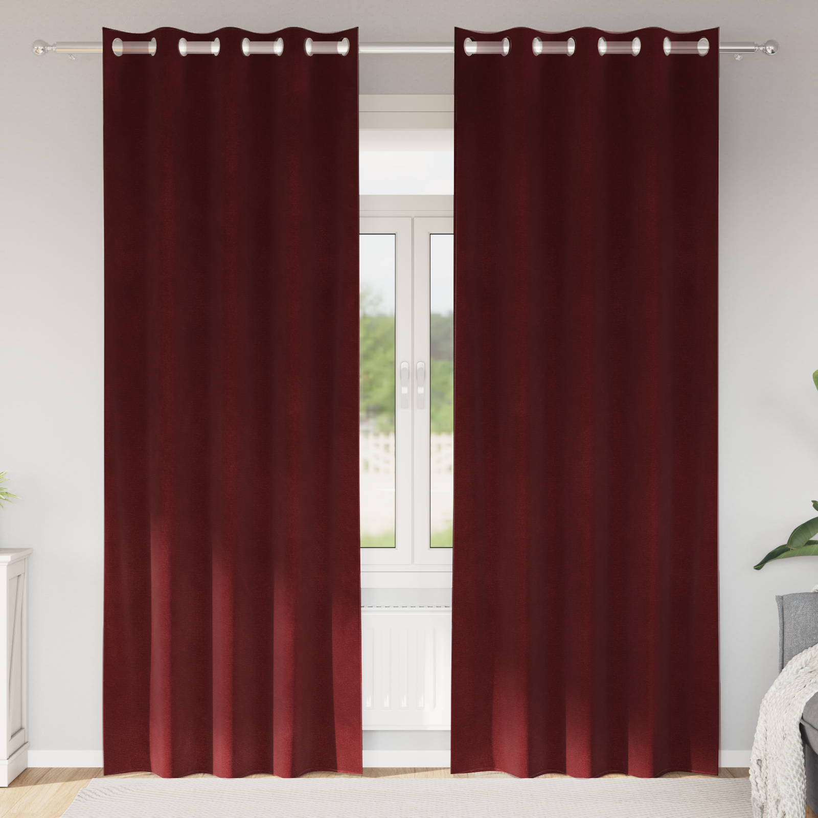 Rideaux Rouges Ouver Rideaux occultants avec œillets 2 pcs Rouge vin Velours CFW21860 ...