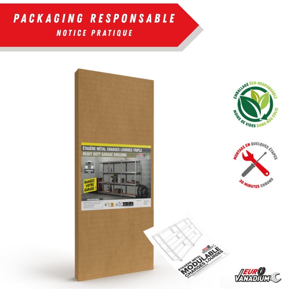 Triple étagère charges lourdes - 2M10 de long -12 plateaux - 210 X 150 - 40 cm - Gris - 9