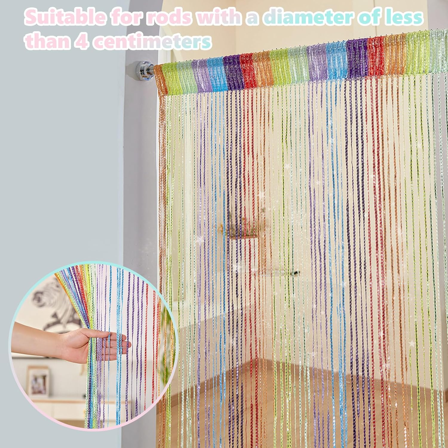 Rideau Anti Mouches pour Porte Extérieur et Intérieur, Rideau de Porte 100 x 200 cm, Rideaux à Cordes pour moustiquaire, divise-pièce, Mariage(Coloré) - 4