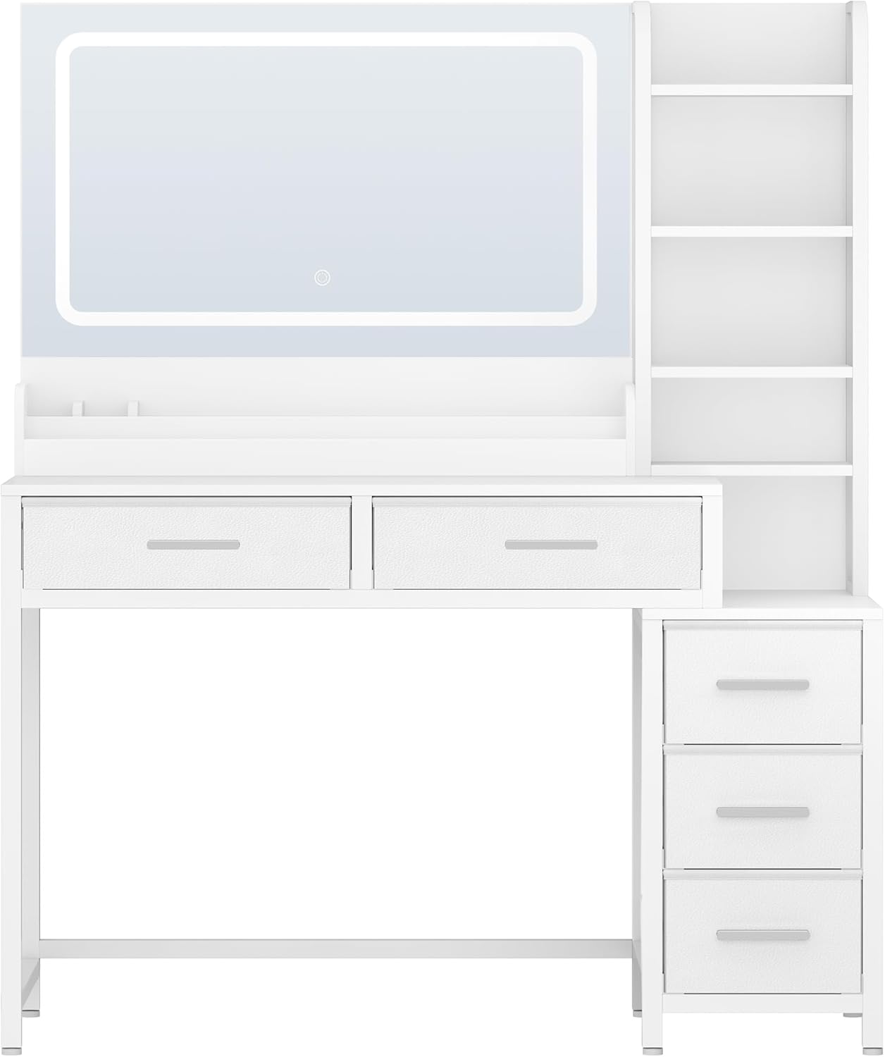110 cm Coiffeuse avec Miroir, Table de Maquillage avec Éclairage LED, Luminosité Réglable, 3 Couleurs, 5 Tiroirs et 5 Compartiments Ouverts, Blanc - 7