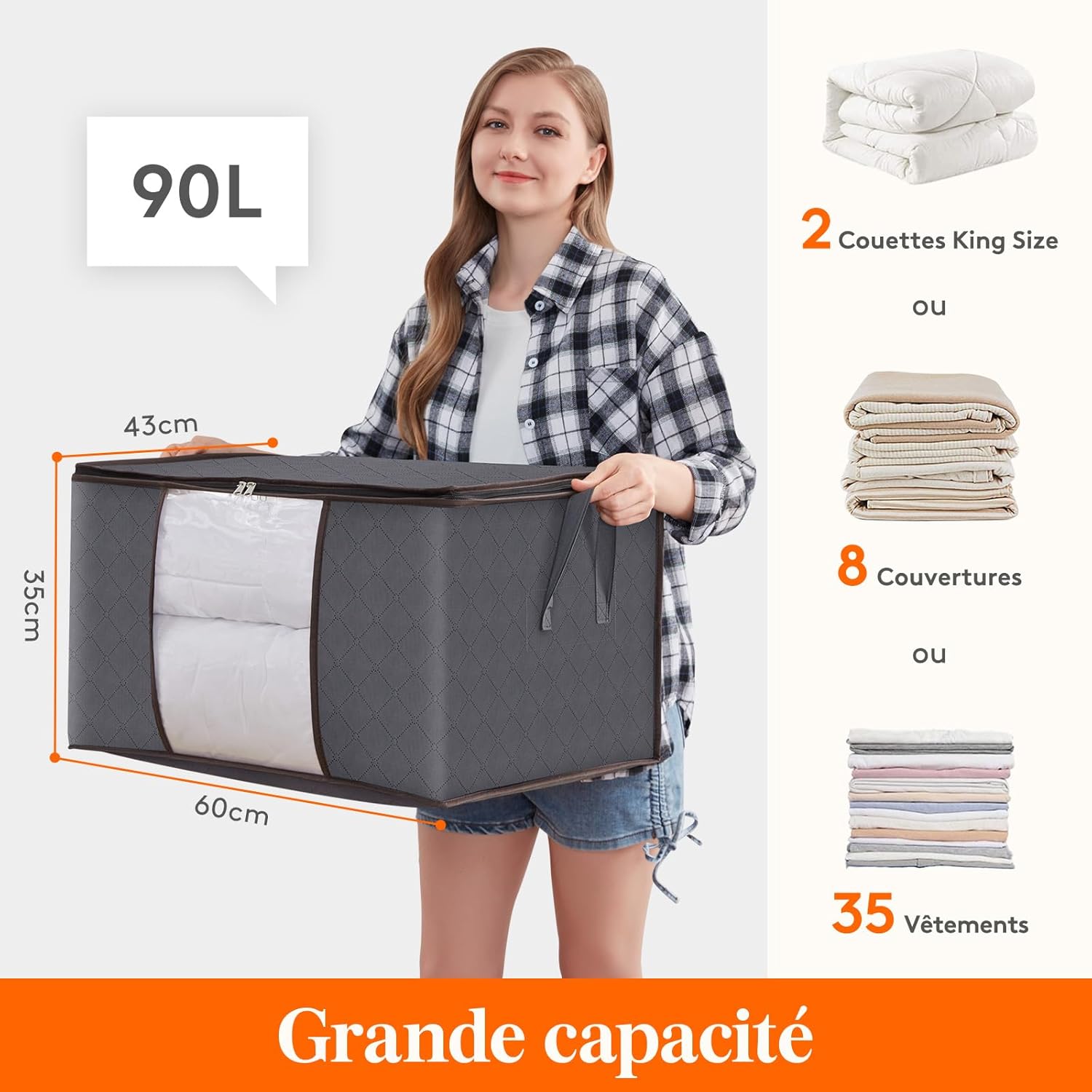 6 pezzi 90L Sacchi portaoggetti, Scatole portaoggetti pieghevoli, Grandi sacchi portaoggetti sottoletto per vestiti, Trasloco, Grigio | Leroy Merlin