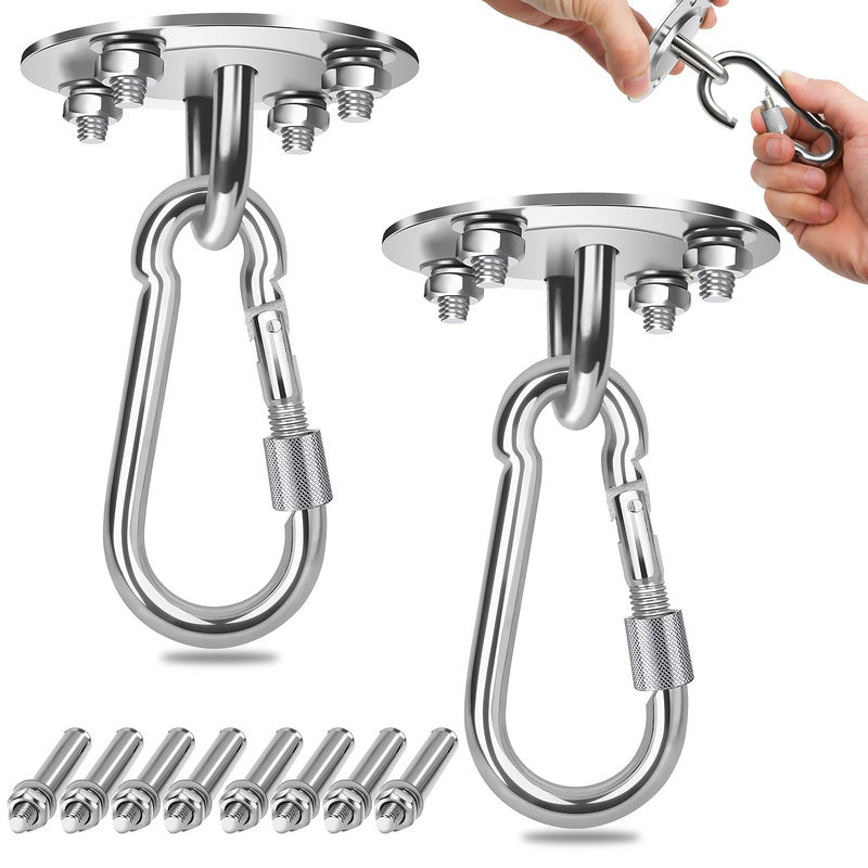 Ganci Da Soffitto In Acciaio Inox 304 Con Cuscinetti – 2 Pezzi, Portata 200 Kg, Per Amaca, Sedia, Altalena, Yoga, Sacco Da Boxe - 2