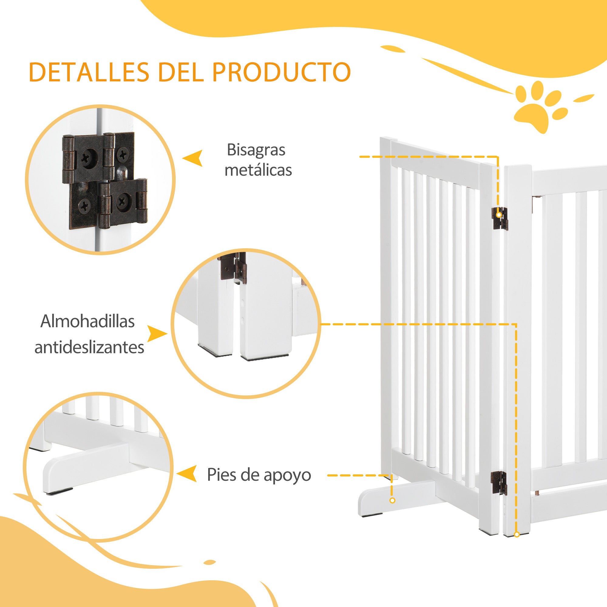 Barrera para Perros PawHut MDF Blanco 155x35.5x76 cm - 7