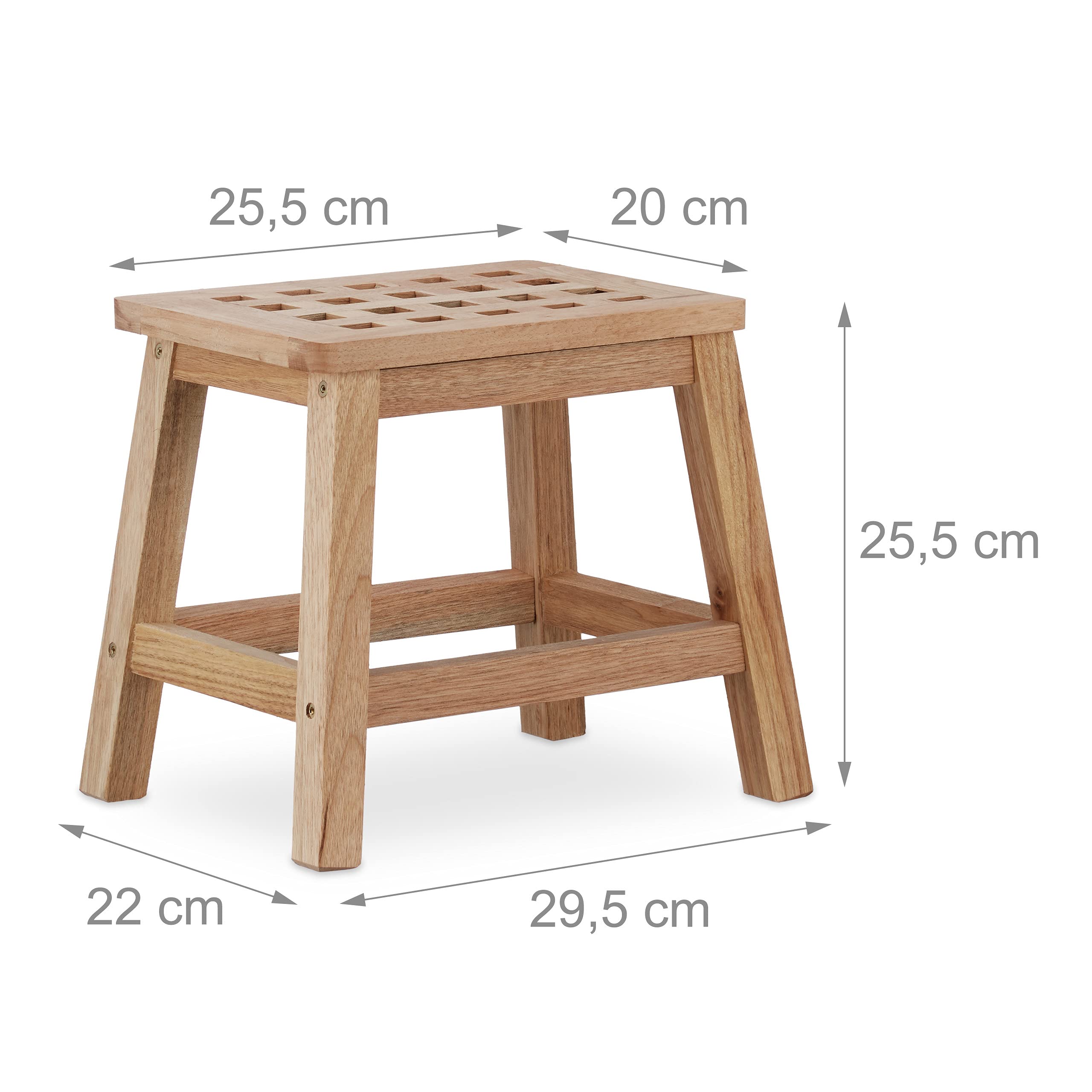 Tabouret repose-pied en bois support pour pot de fleurs et plantes en noyer 25,5x29,5x22cm, nature, Relaxdays - 9