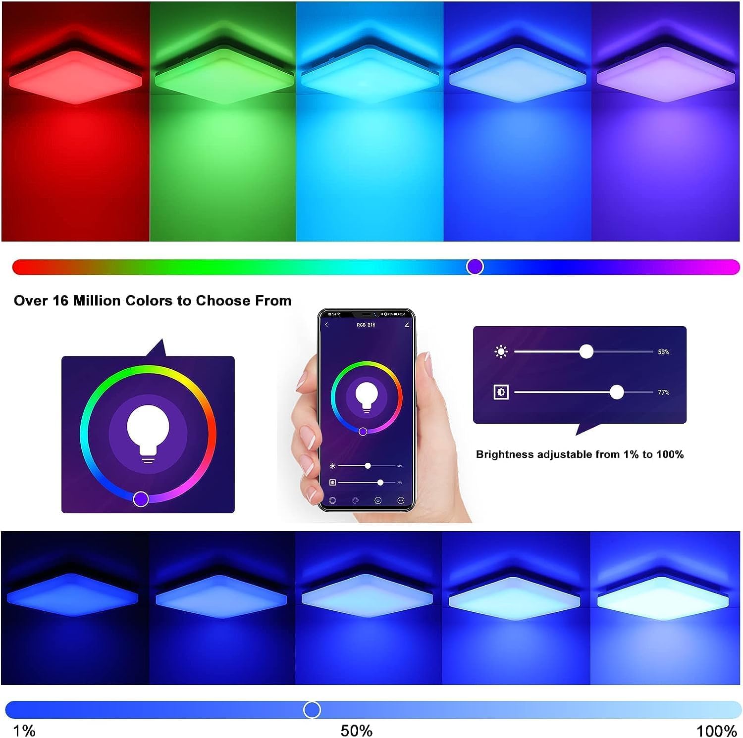 LOVHAUS Lampada Alexa, Plafoniera Intelligente Regolabile RGB, 18W 1800LM, Lampada da Soffitto LED Compatibile con Alexa, Google Assistant e App - 3