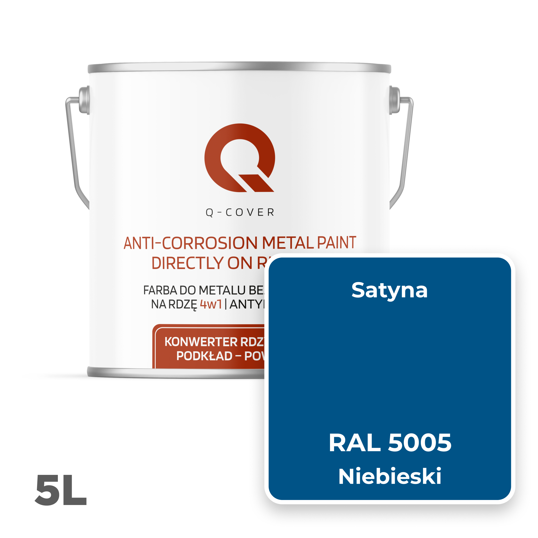 Farba do Metalu Prosto na Rdzę 4w1 Q-Cover Niebieski RAL5005 Satyna 5L - 2