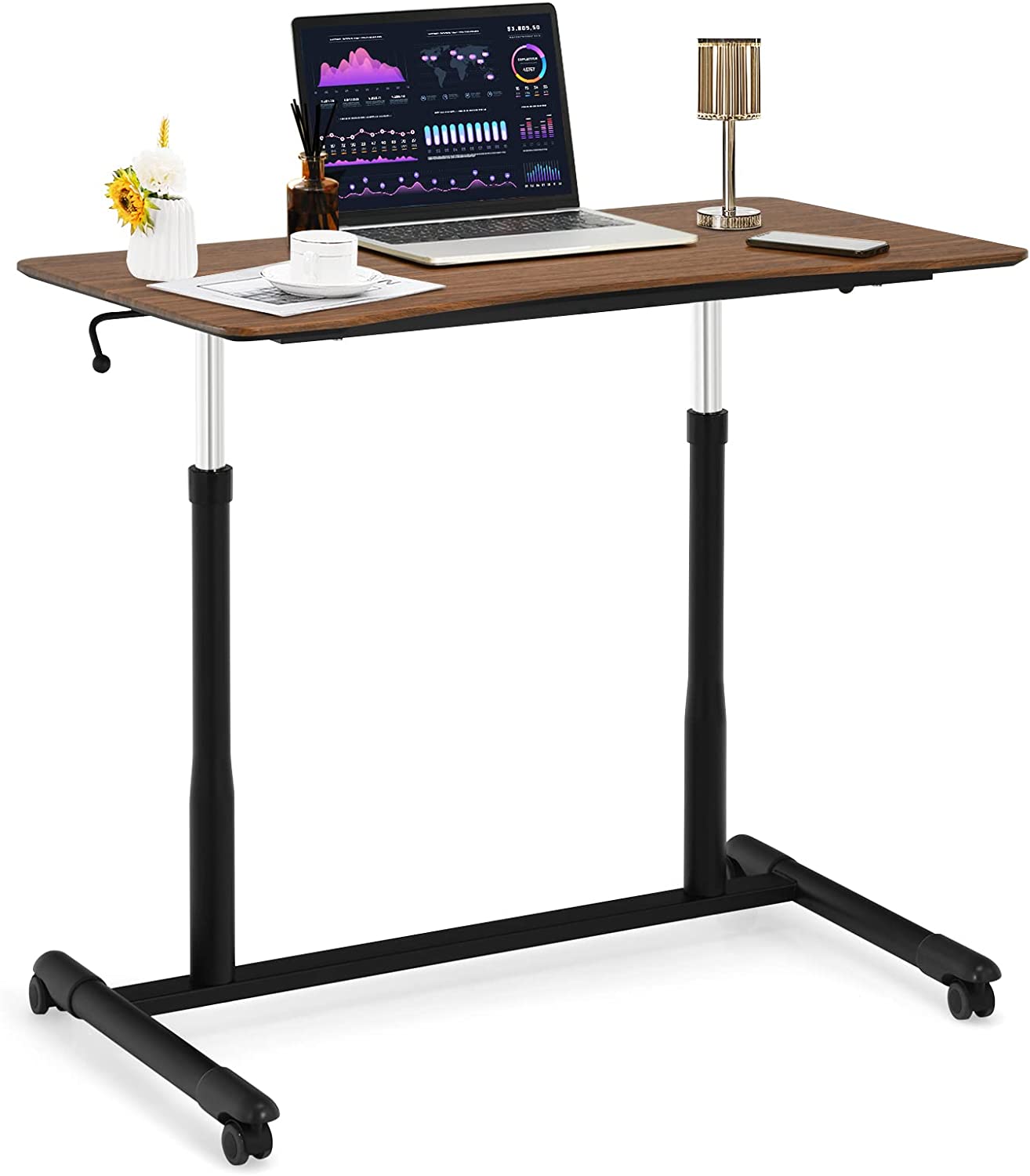 Wohenster Table De Lit à Roulette Hauteur Ajustable - Bureau Mobile 60x40cm Pour Ordinateur Portable