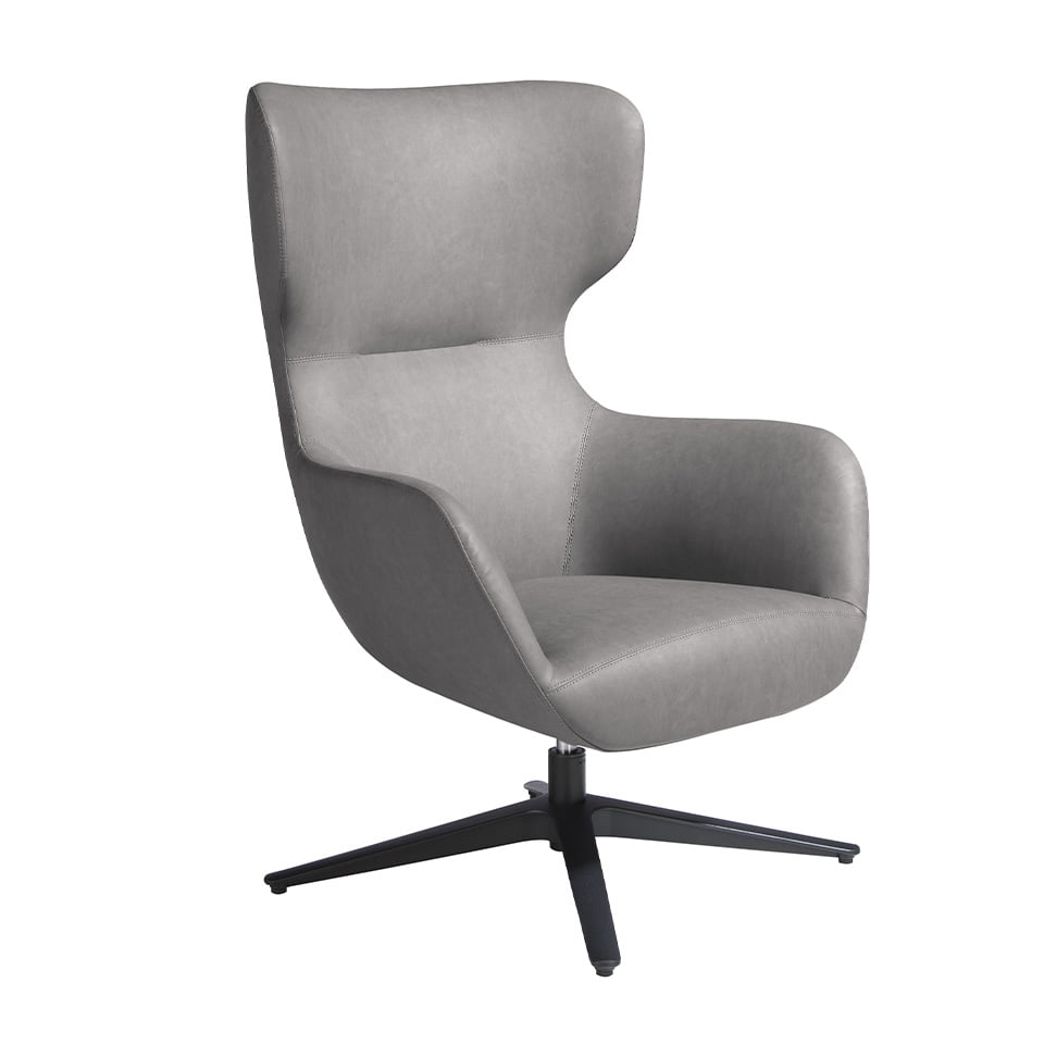 Sillón giratorio polipiel gris y acero negro 75 x 80 x 104 cm