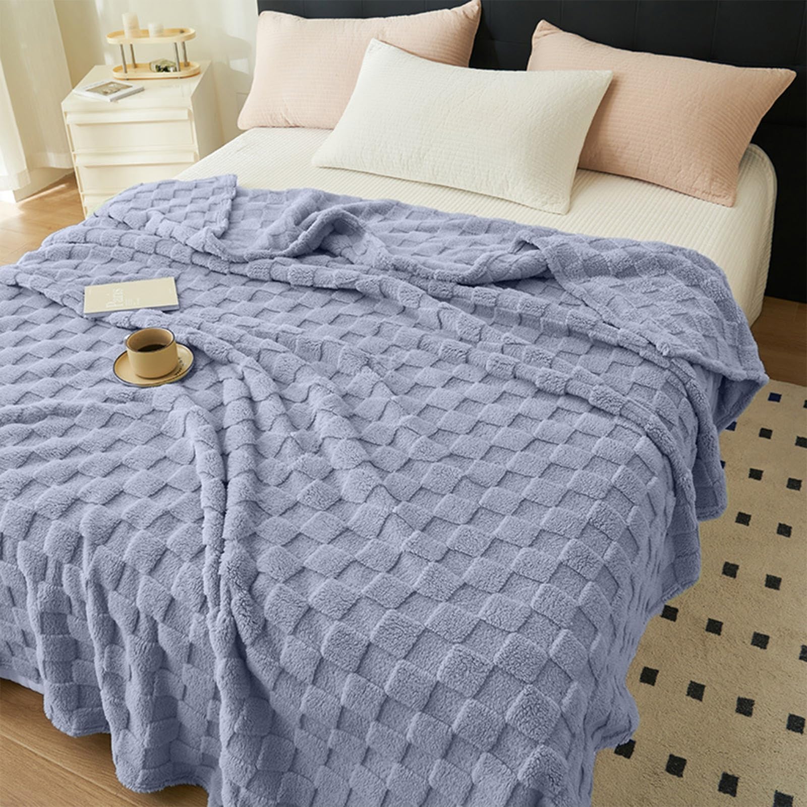 Wygodny niebieski koc polarowy na sofę - Super miękkie i wygodne koce w rozmiarze king size, 200 x 230 cm