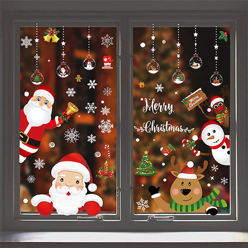 Adesivi per finestre natalizie in PVC Decalcomanie per finestre natalizie riutilizzabili ad adsorbimento statico per albero di Natale per finestre natalizie e in vetro  15