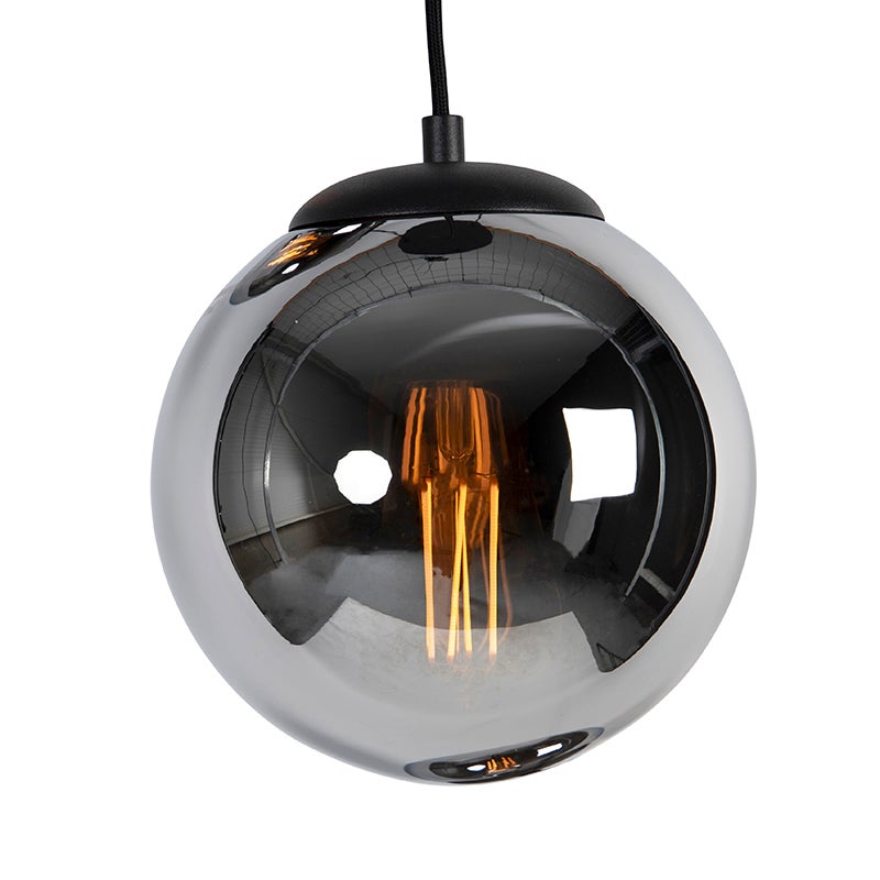 Qazqa art deco lampe suspendue - Pallon - noir et fumé, max. 25w, e27, à 3 lumières, 45cm, idéal pour la salle à manger - 4