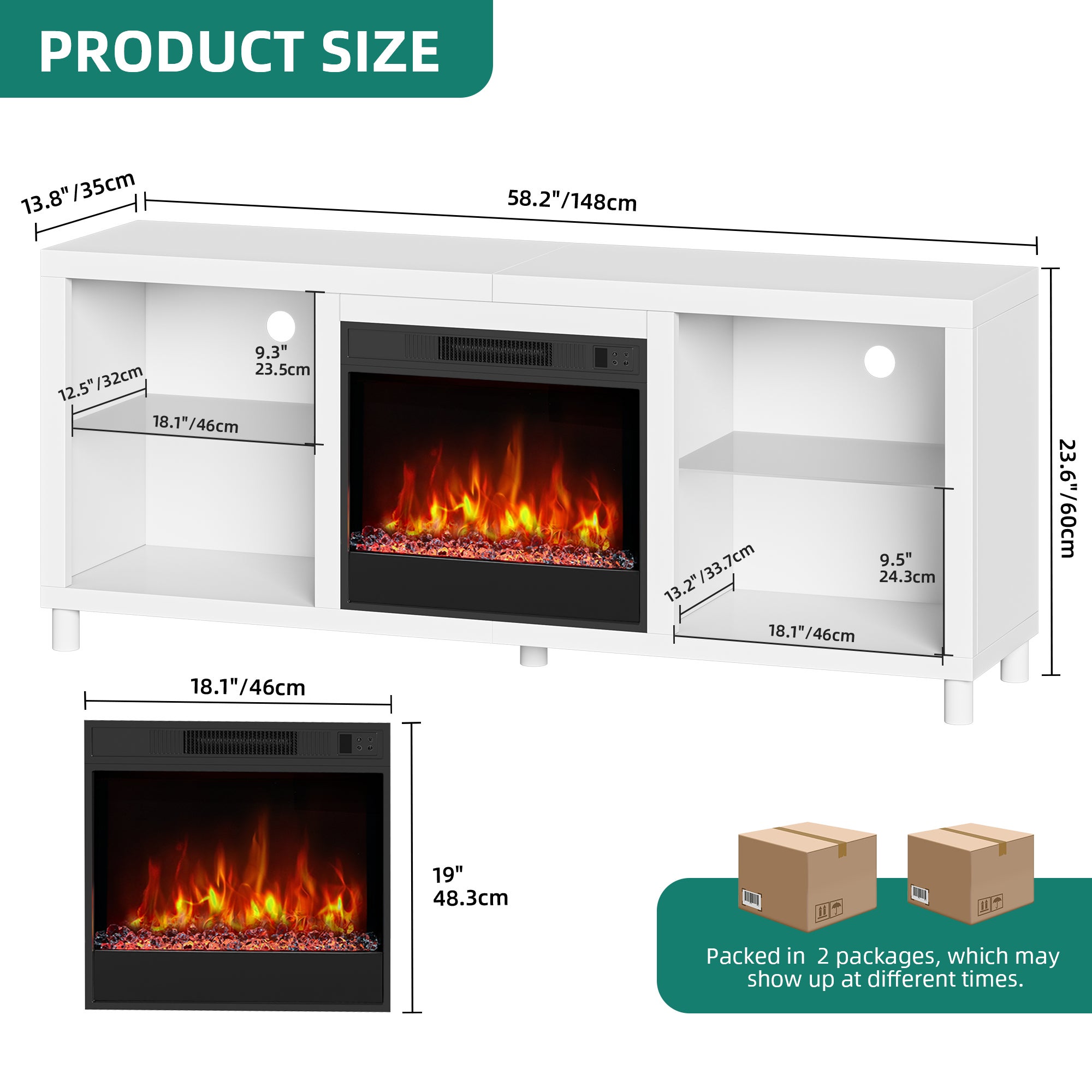 Balconera Mueble TV para Chimenea Eléctrica 18