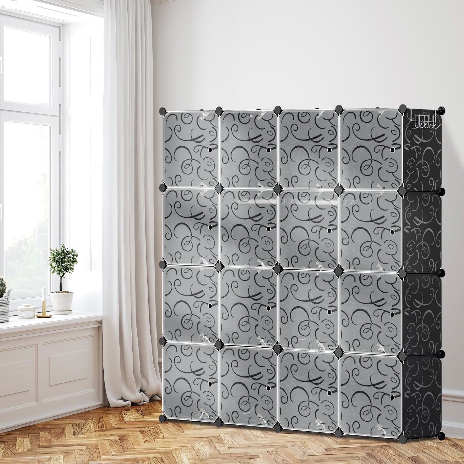 Szafa sypialniana – system regałów – 140x140x35 cm – zrób to sam z szafką na drzwiach (16 kostek)