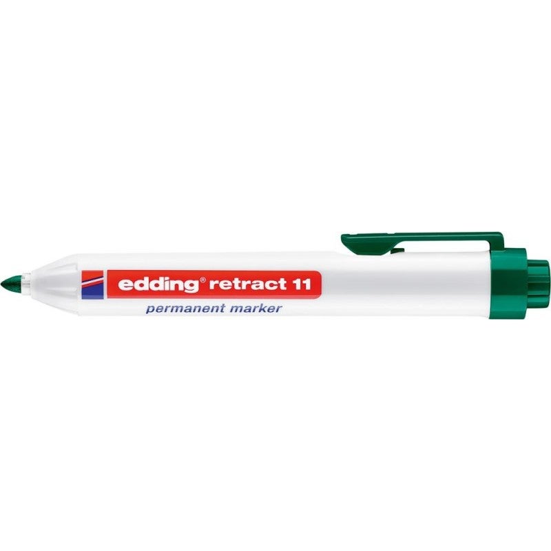 Marker permanentny Edding Nr. 11 z mechanizmem retractilnym, tusz wysokiej jakości zielony