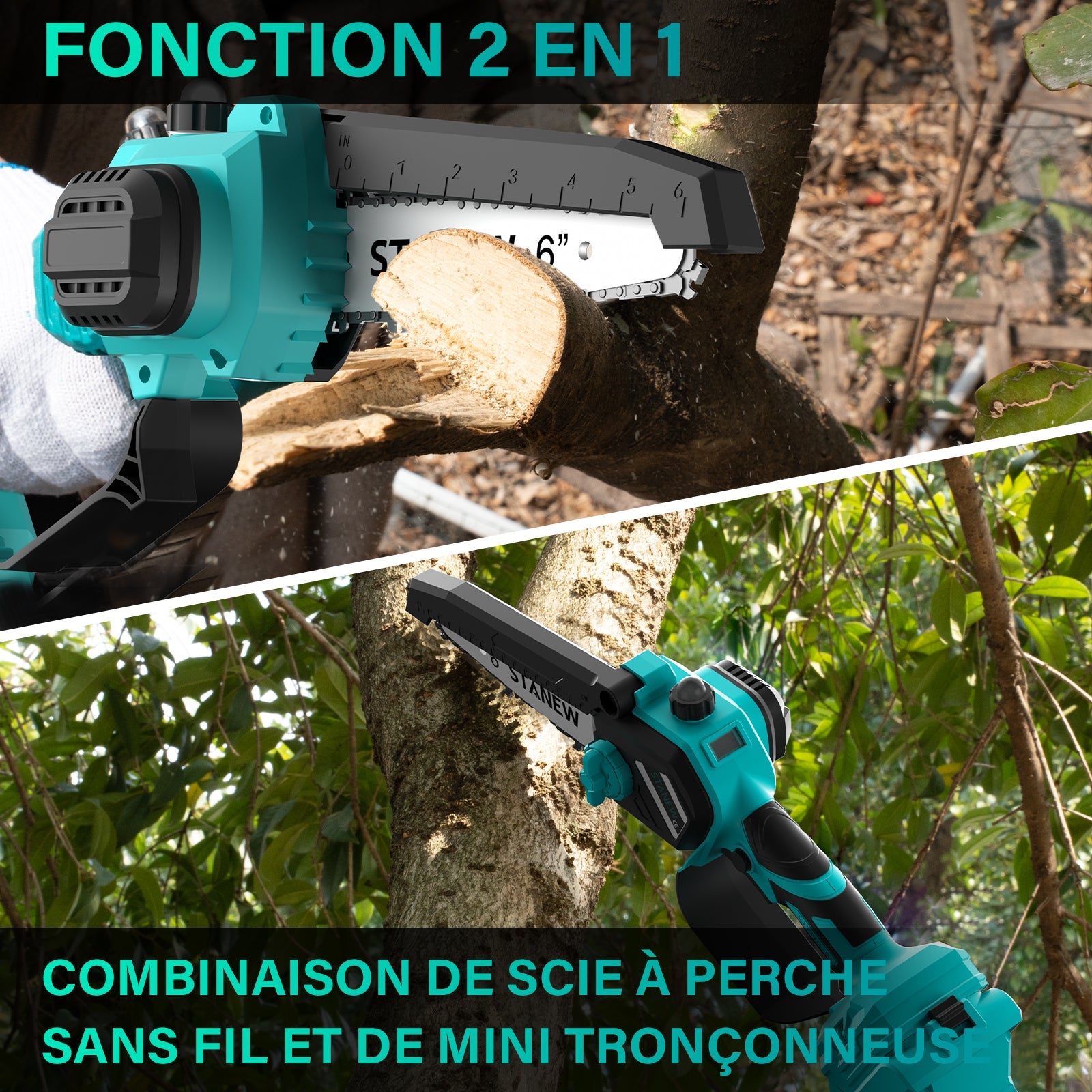 2 En 1 Mini Tronçonneuse électrique Sans Fil, 6 Pouces,21V 550 W, Avec 2 Batteries De 1500mAh, Portée Maximale De 1,8 M,jaune - Jardin