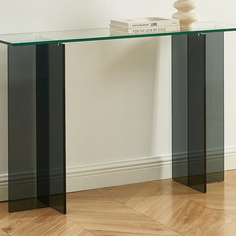 Konsola ze szkła hartowanego - Przezroczysty i Antracytowy - BYLENA