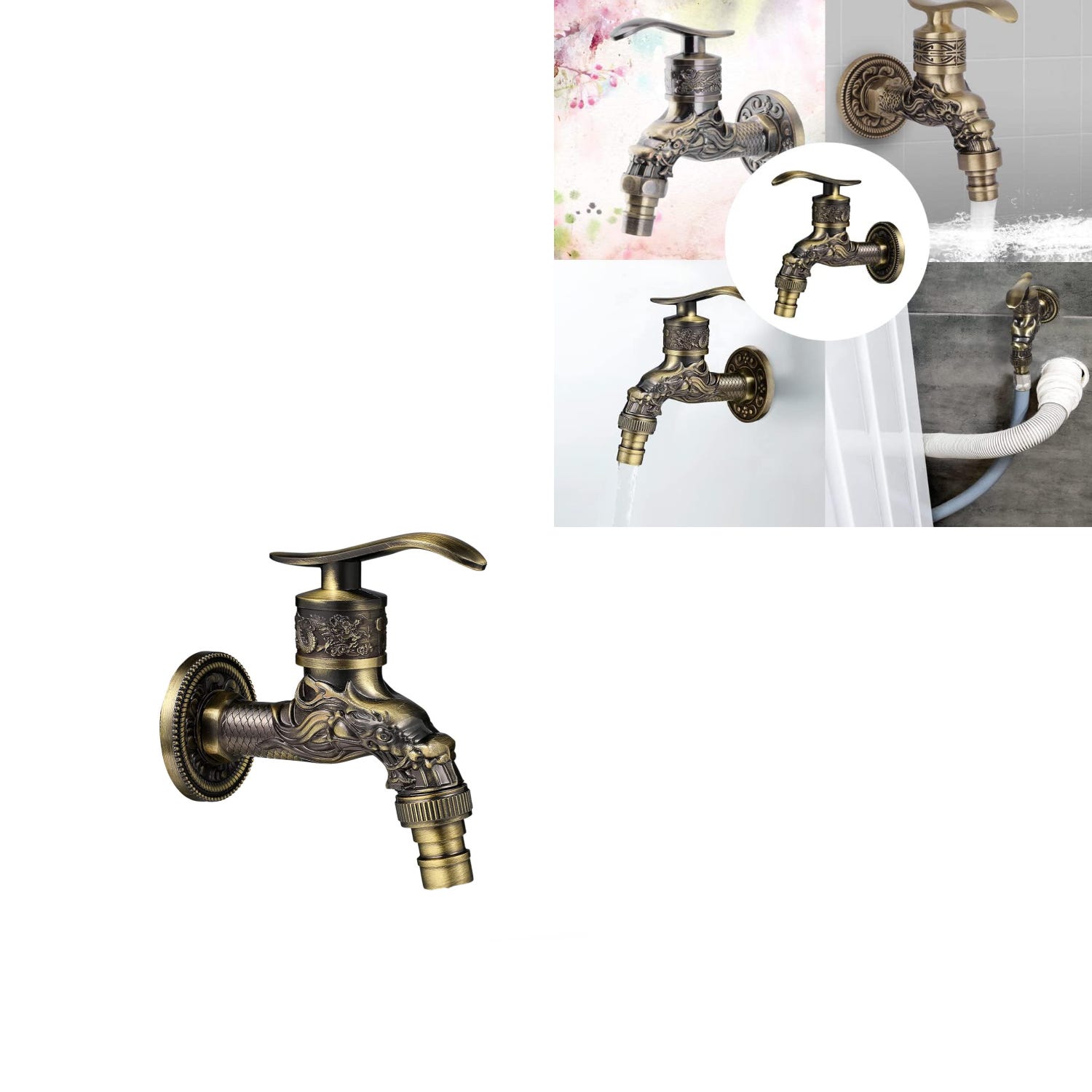 Grifo de pared vintage, grifo de pared de latón retro, grifo de