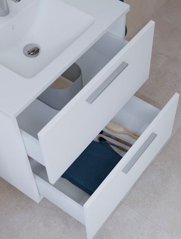 Meuble de salle de bain suspendu 80cm lavabo 2 tiroirs miroir LED Mia - 4