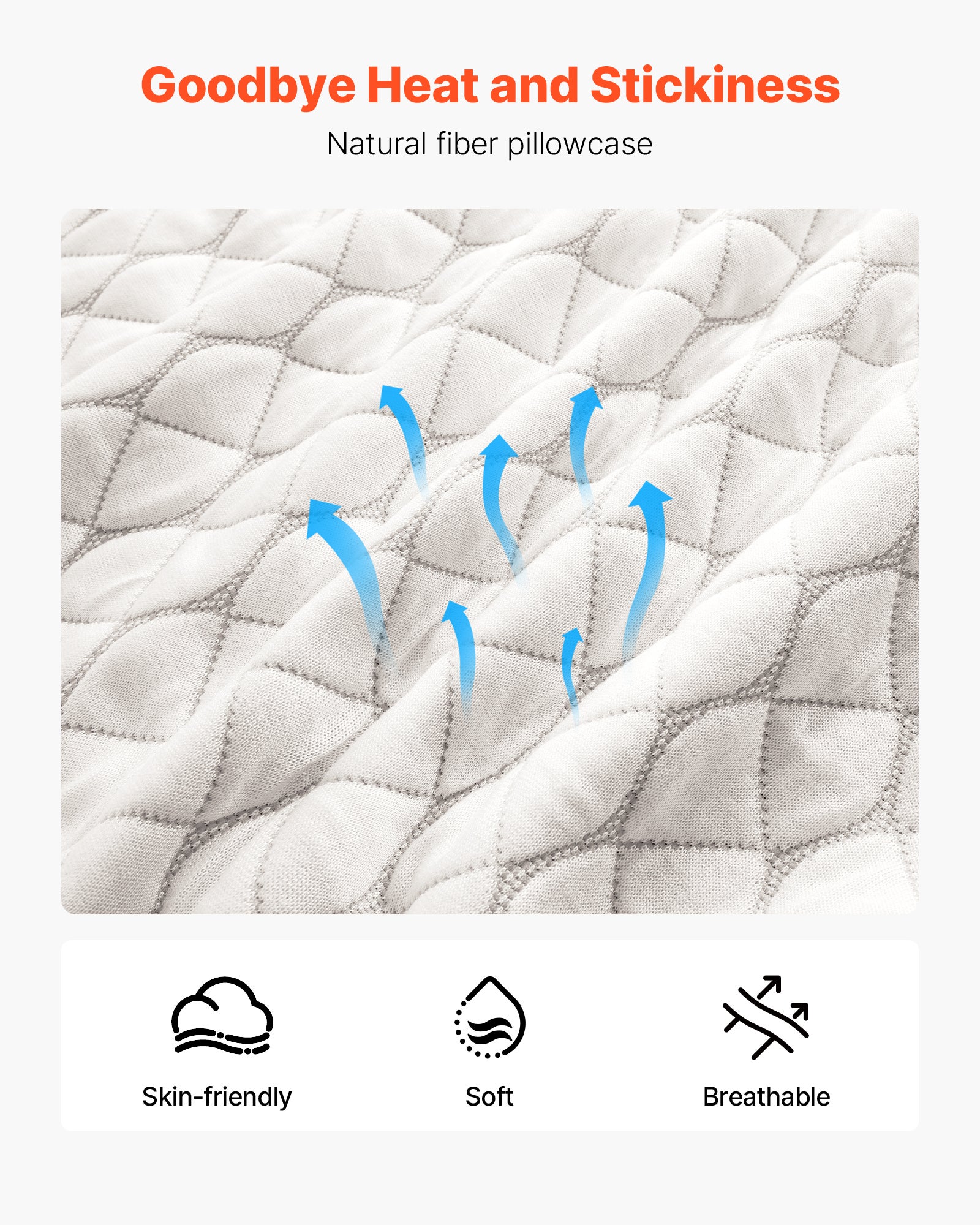Oreiller à mémoire de forme VEVOR, mousse viscoélastique 74×48 cm, housse fibre naturelle amovible lavable, maintien et confort pour dos/ventre/côté - 5