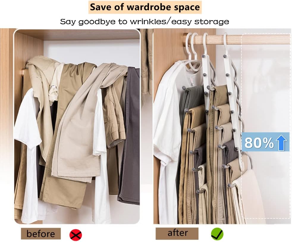 Lot de 2 Cintres Inox 6 Couches – Organiseur Gain de Place Antidérapant, Idéal pour Pantalons, Jeans, Jupes, Dressing - 3