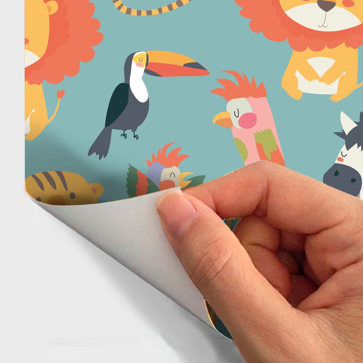 Adesivo carta da parati dei bambini animali della giungla sorridenti - Sticker adesivo - adesivi murali - 30x30cm - 4