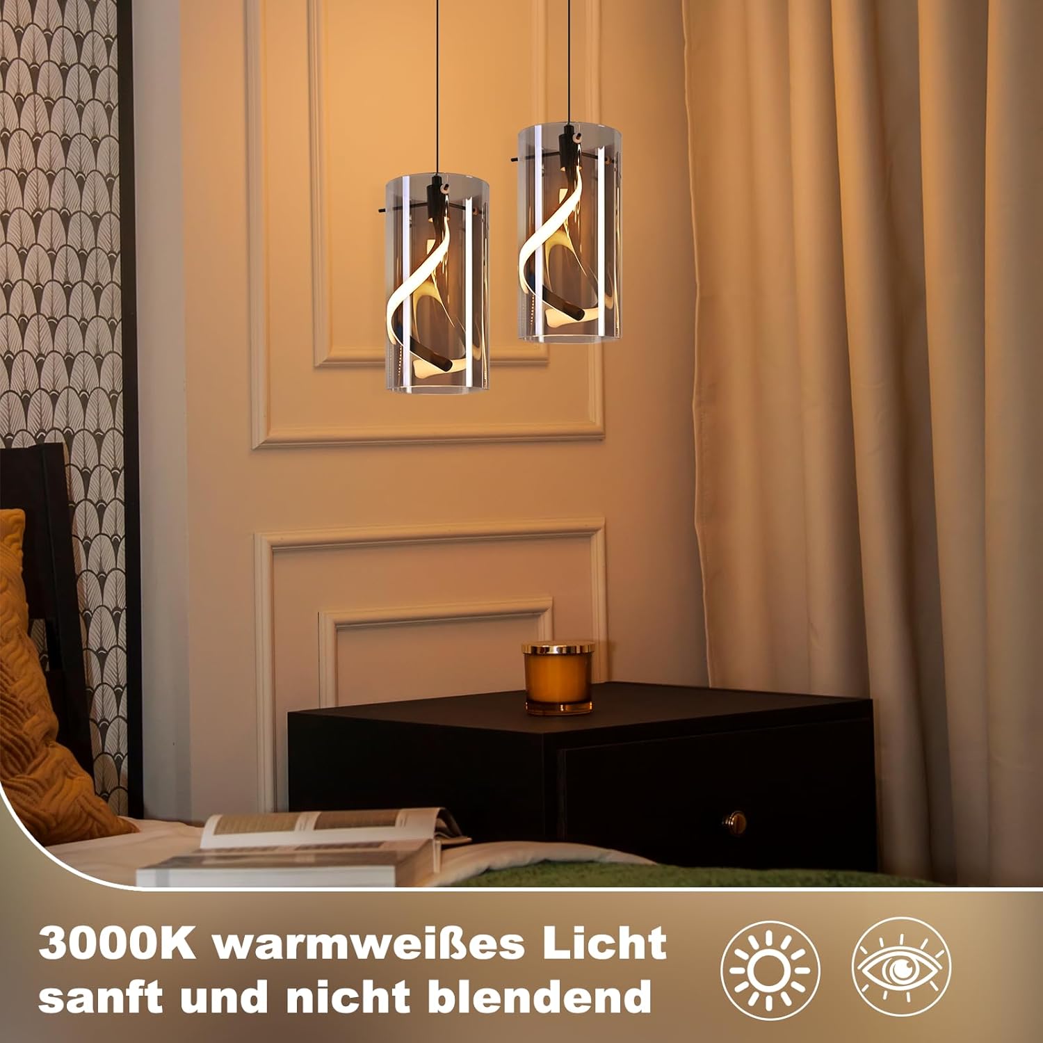 ZMH Czarna lampa wisząca LED 8W 3000K z regulacją wysokości do salonu i kuchni - 2