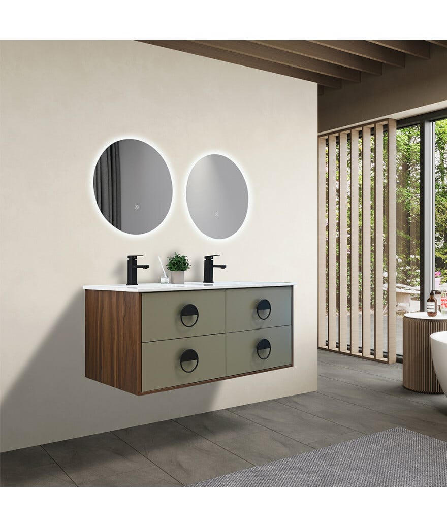 AICA Ensemble Meuble Salle De Bain Chêne Wotan 120cm Avec Colonne Double Vasque Et Led Miroir Dimmable Avec 3 Couleurs Bluetooth Et 3x Grossissement AICA Ensemble Meuble Salle De Bain Chêne Wotan 120cm Avec Colonne Double Vasque Et Led Miroir Dimmable Avec 3 Couleurs Bluetooth Et 3x Grossissement