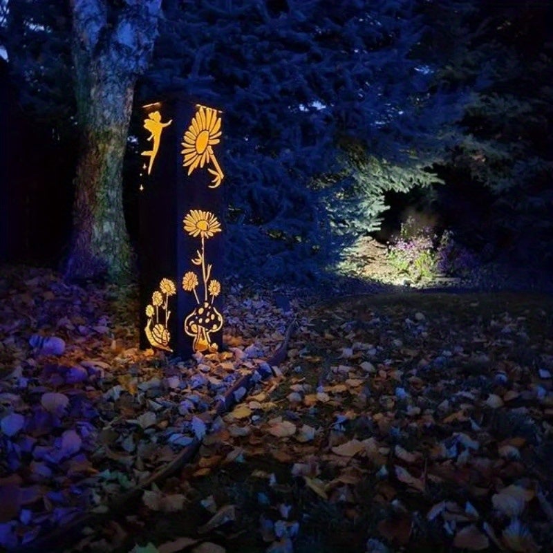 Colonne de jardin en métal rouillé, motif féerique et champignon, mobilier de décoration extérieure, sculpture d'extérieur, décoration de jardin - 6