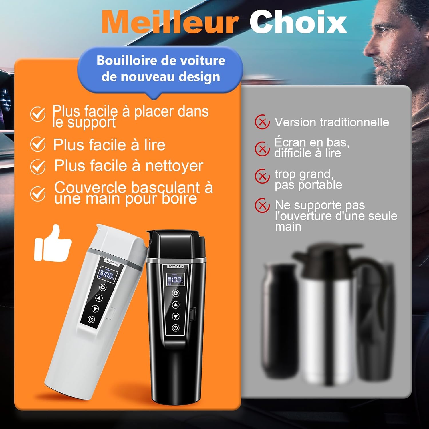 Bouilloire électrique de voyage 12 V/24 V avec prise allume-cigare, pour voitures, camions et taxis, 450 ml, acier inoxydable 304 - 6