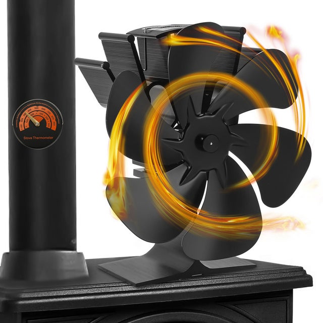 Ventilateur à Poêle,6 pales Ventilateur de cheminée with thermometer,Ventilateur Poele Bois,Alimenté Thermiquement Ventilateur