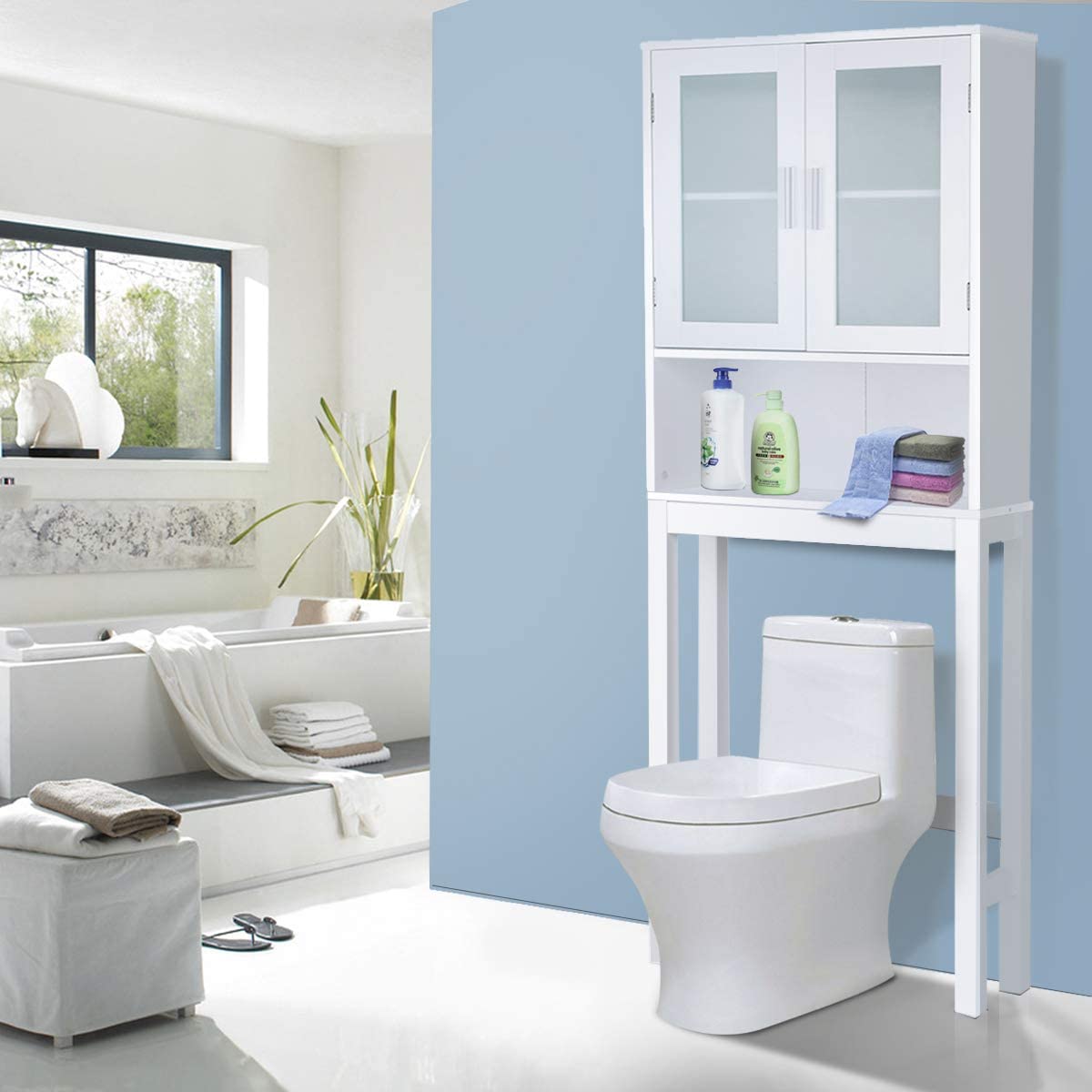 ARIIKON Étagère De Salle De Bain Télescopique à 4 Niveaux Au-dessus Des Toilettes, Gain De Place, Hauteur Réglable, Rangement Pour Linge, Sol Au Plafond, Ivoire