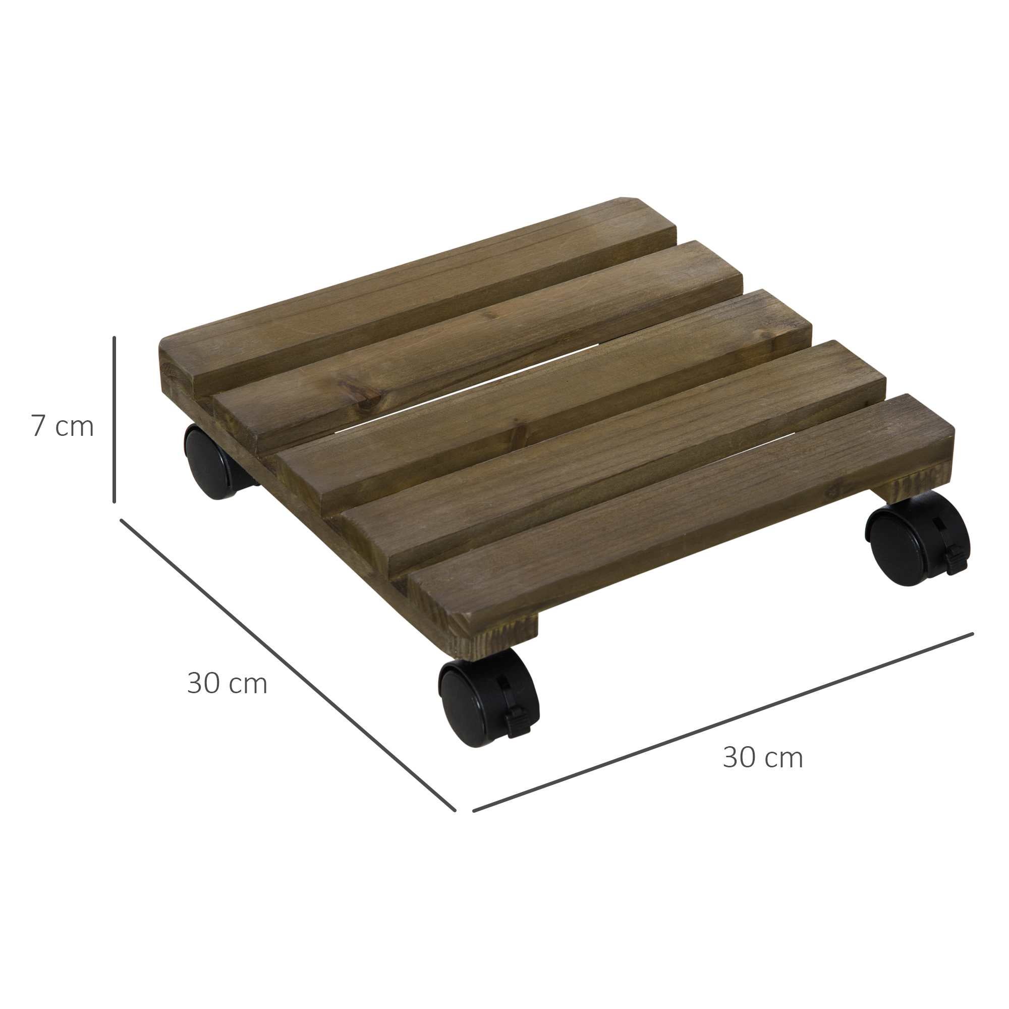Set 2 Carrelli Piante Legno Marrone 30x30cm Esterno Interno con Ruote Girevoli freno 50kg Portavasi Supporto Mobile - 3