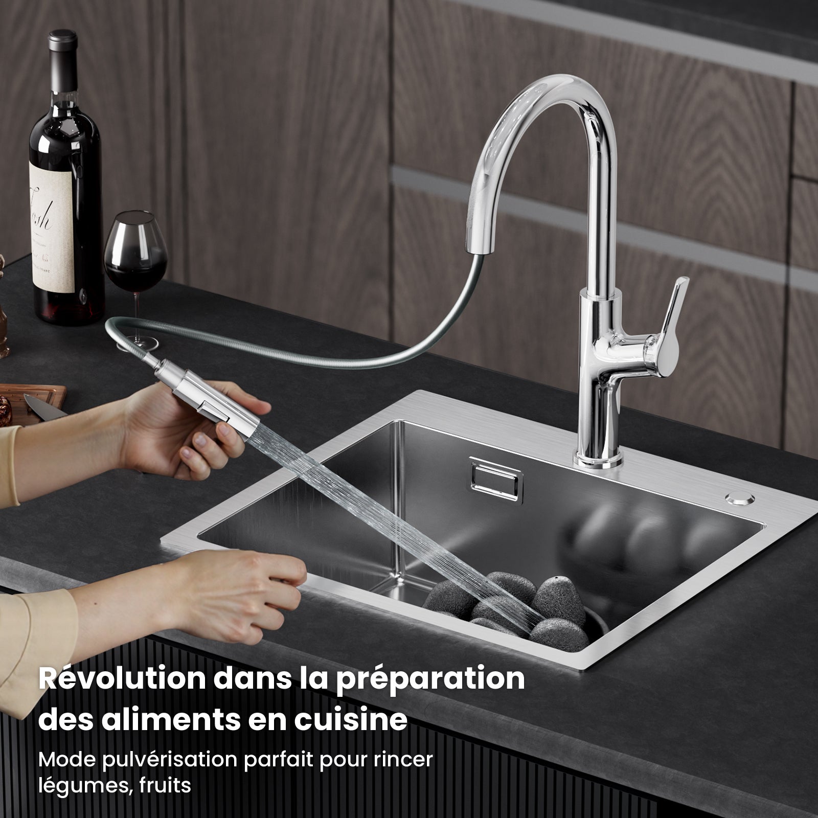Cecipa max Robinet de Cuisine avec Douchette Extractible, Mitigeur de Cuisine en Inox, Robinet de Cuisine Rotation à 360° - 2