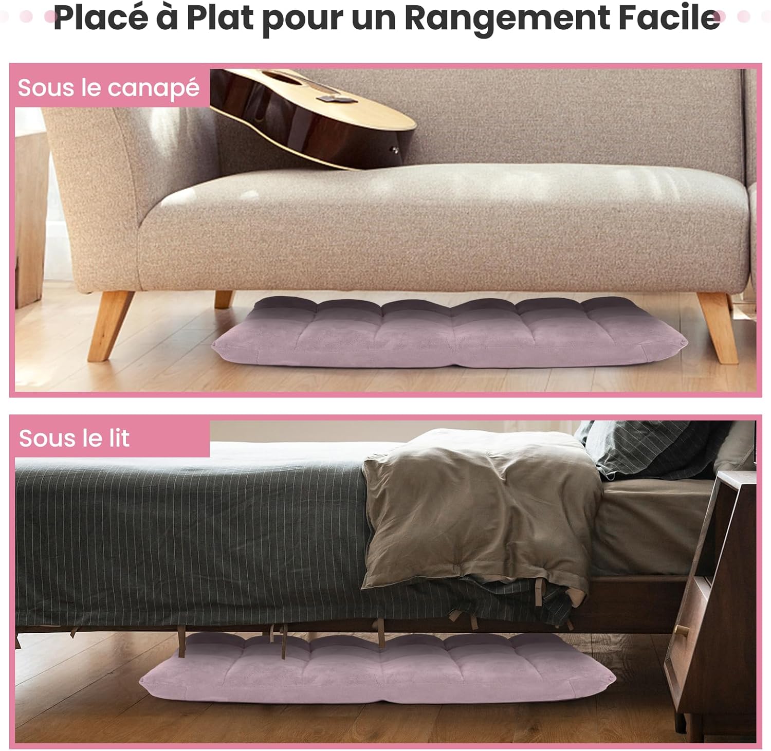 Canapé Paresseux Tatami Pliable Chaise de Plancher Coussin de Chaise de Lit Siège de Sol pour Maison, Bureau 105 x 56 x 15 CM (Rose Clair) - 8