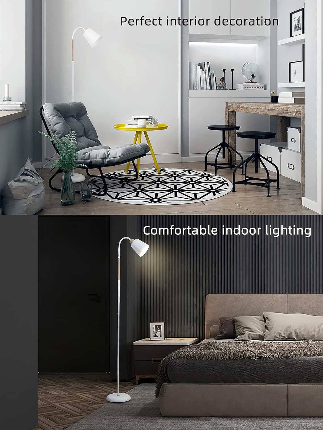 Lampadaire LED Anten, blanc Abat-jour trapézoïdal Classique moderne Orientable sur 360°, hauteur 159 cm (ampoule non incluse) - 5