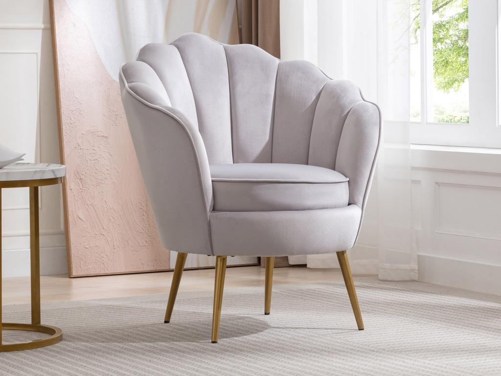 Fauteuil Coquillage En Velours Gris Clair Lalea Leroy Merlin