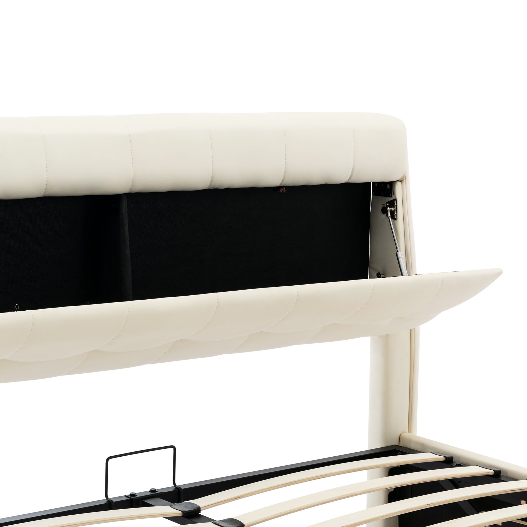 Cama con almacenaje de piel sintética de 140x200 cm - con cabecero con almacenaje - Blanco - 7