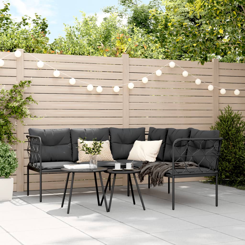 Sofá de jardim | Sofá para exterior c/ almofadões formato de L aço/textilene preto CFW832149 - 3