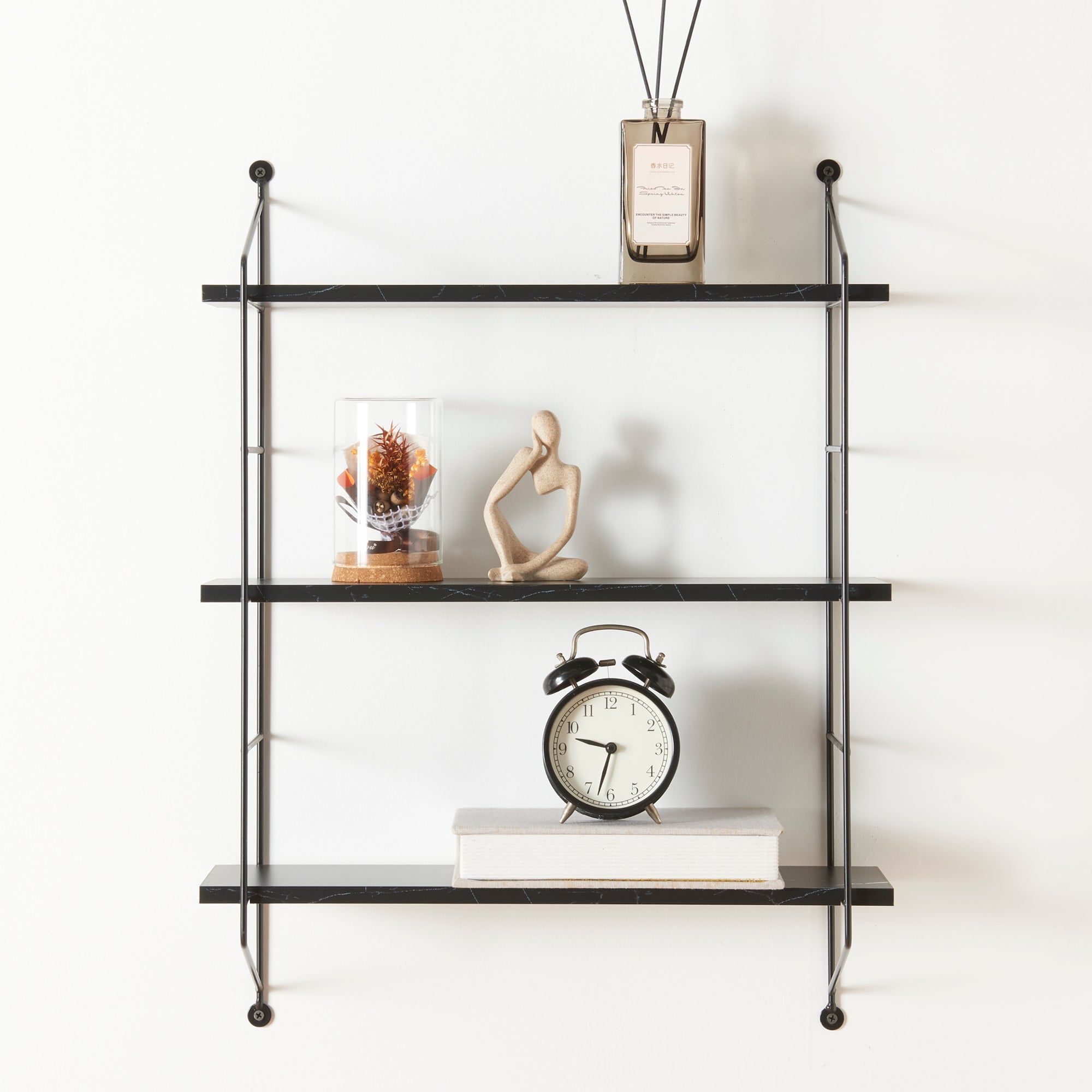 Étagère Murale à 3 niveaux Visby 48 x 15 x 64 cm effet marbre noir [en.casa] - 2